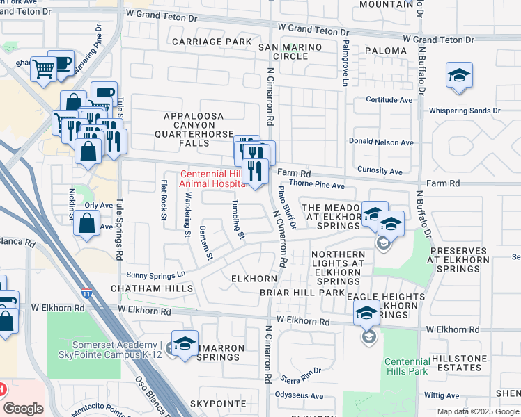 map of restaurants, bars, coffee shops, grocery stores, and more near 8005 West Shady Glen Avenue in Las Vegas