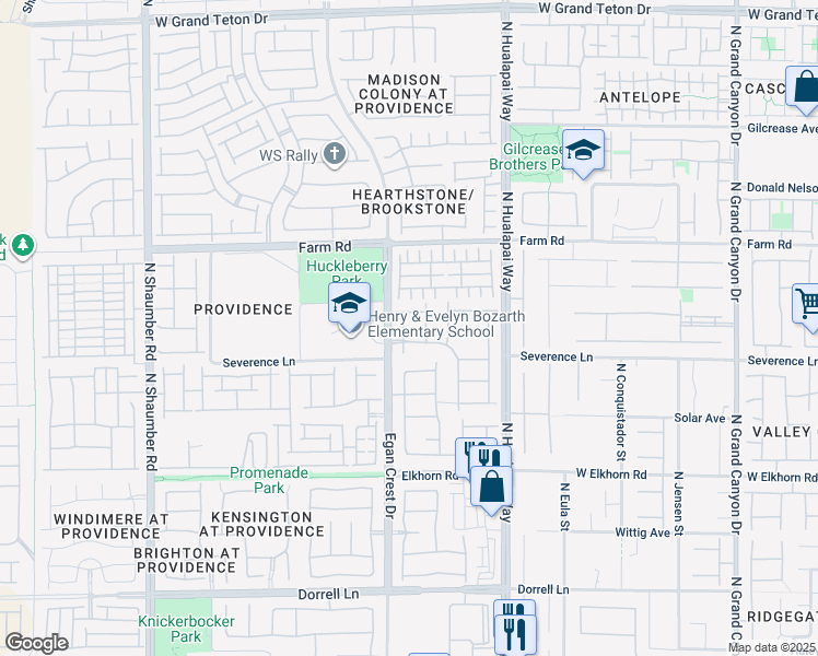 map of restaurants, bars, coffee shops, grocery stores, and more near 7422 Olmstead Street in Las Vegas