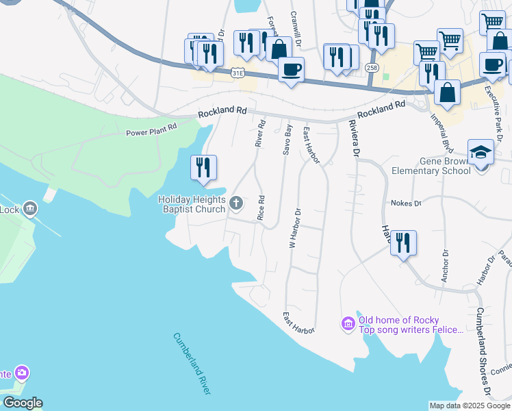 map of restaurants, bars, coffee shops, grocery stores, and more near 118 Rice Road in Hendersonville