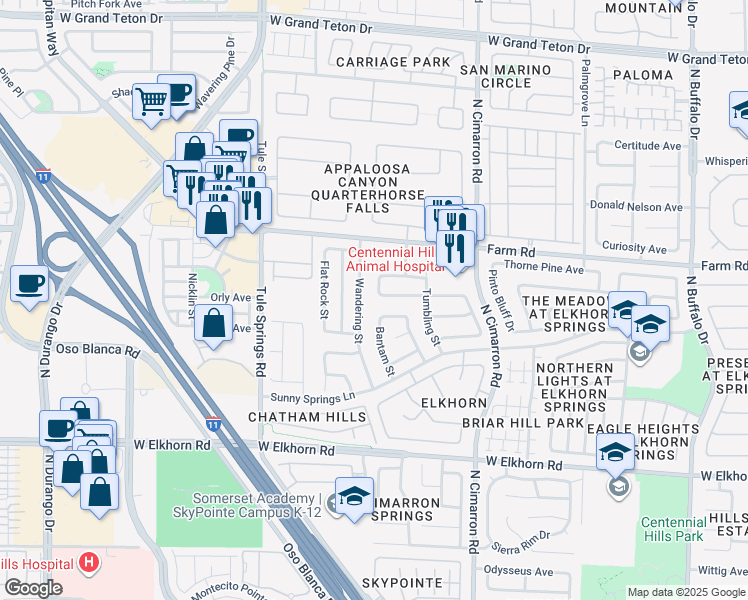 map of restaurants, bars, coffee shops, grocery stores, and more near 8149 Shady Glen Avenue in Las Vegas