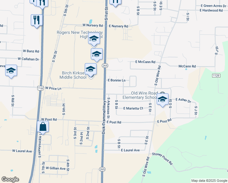 map of restaurants, bars, coffee shops, grocery stores, and more near 302 East Summerwood Court in Rogers