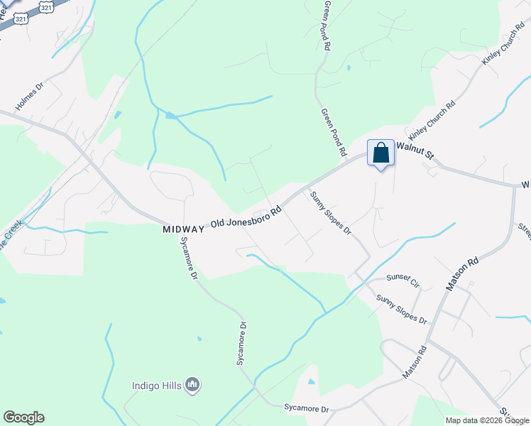 map of restaurants, bars, coffee shops, grocery stores, and more near 3904 Old Jonesboro Road in Jonesborough