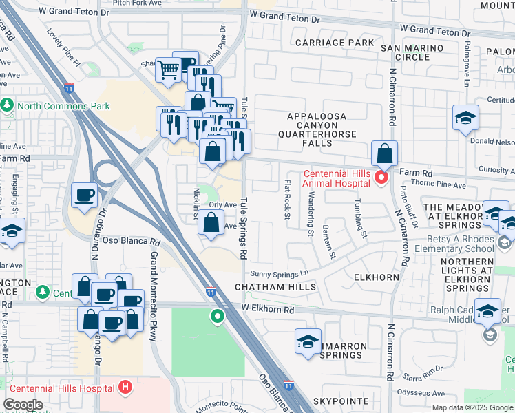 map of restaurants, bars, coffee shops, grocery stores, and more near 7500 Tule Springs Road in Las Vegas