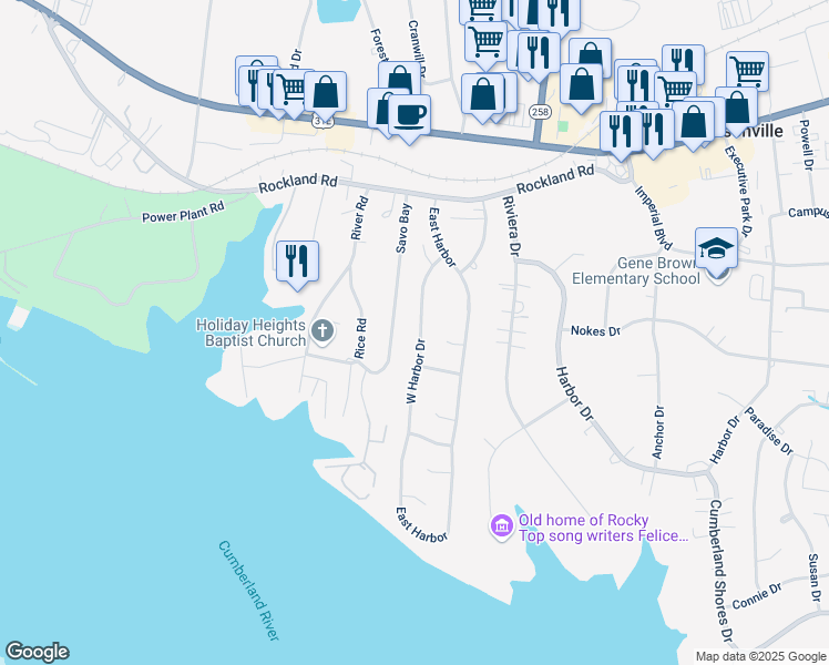map of restaurants, bars, coffee shops, grocery stores, and more near 124 West Harbor Drive in Hendersonville