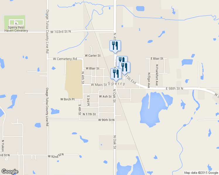 map of restaurants, bars, coffee shops, grocery stores, and more near 110 W Main St in Sperry