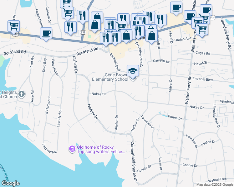 map of restaurants, bars, coffee shops, grocery stores, and more near 119 Anchor Drive in Hendersonville