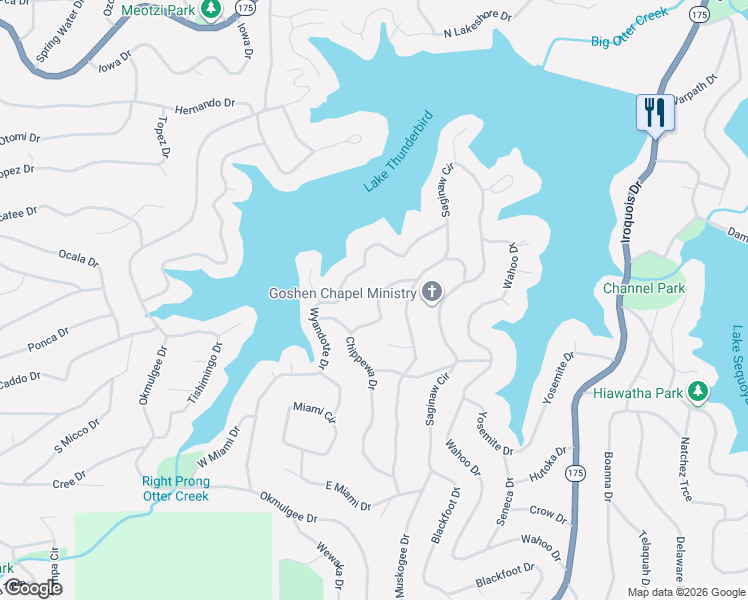 map of restaurants, bars, coffee shops, grocery stores, and more near 32 Wyandotte Drive in Cherokee Village