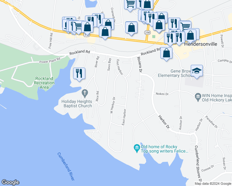 map of restaurants, bars, coffee shops, grocery stores, and more near 123 West Harbor Drive in Hendersonville
