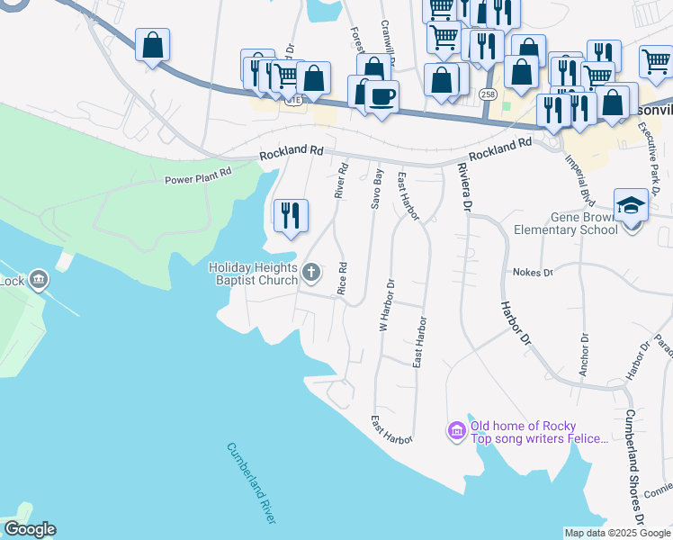 map of restaurants, bars, coffee shops, grocery stores, and more near 118 Rice Road in Hendersonville