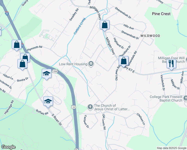 map of restaurants, bars, coffee shops, grocery stores, and more near 509 Pilgrim Court in Johnson City
