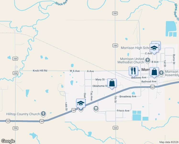 map of restaurants, bars, coffee shops, grocery stores, and more near 102 Taz Avenue in Morrison