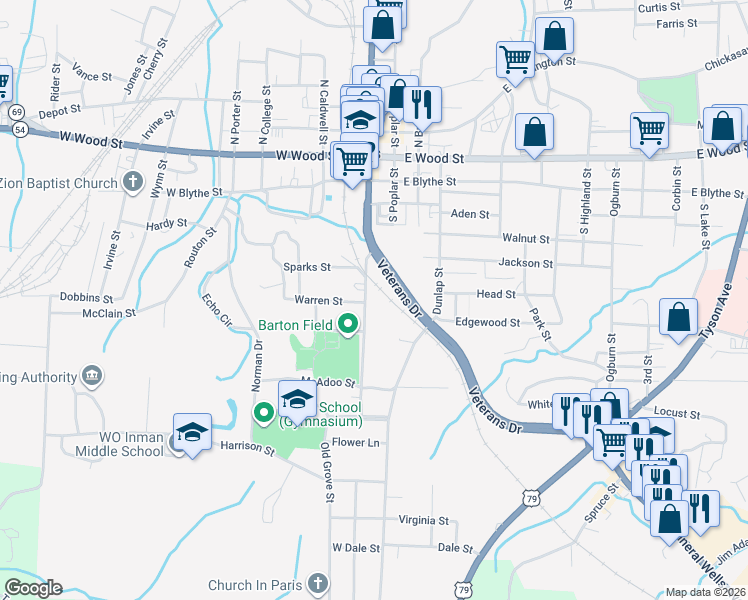 map of restaurants, bars, coffee shops, grocery stores, and more near 511 South Market Street in Paris