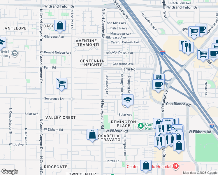map of restaurants, bars, coffee shops, grocery stores, and more near 7453 Enviable Court in Las Vegas
