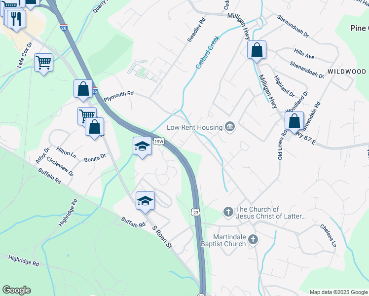 map of restaurants, bars, coffee shops, grocery stores, and more near 402 Ketron Lane in Johnson City