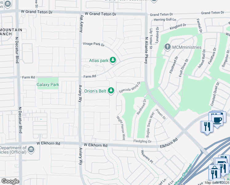 map of restaurants, bars, coffee shops, grocery stores, and more near 7437 Eggshell Drive in North Las Vegas