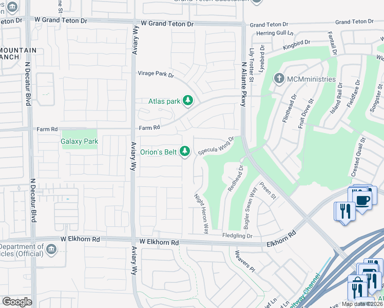 map of restaurants, bars, coffee shops, grocery stores, and more near 7437 Eggshell Drive in North Las Vegas