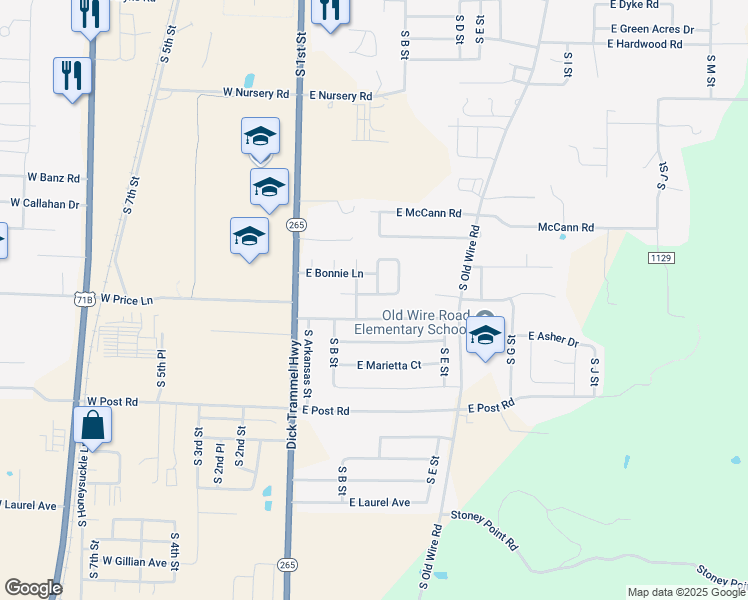 map of restaurants, bars, coffee shops, grocery stores, and more near 404 East Summerwood Court in Rogers