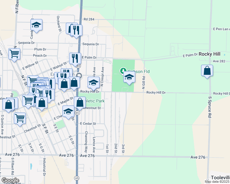 map of restaurants, bars, coffee shops, grocery stores, and more near 1107 Rocky Hill Drive in Exeter