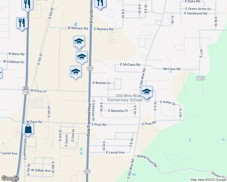 map of restaurants, bars, coffee shops, grocery stores, and more near 404 East Summerwood Court in Rogers