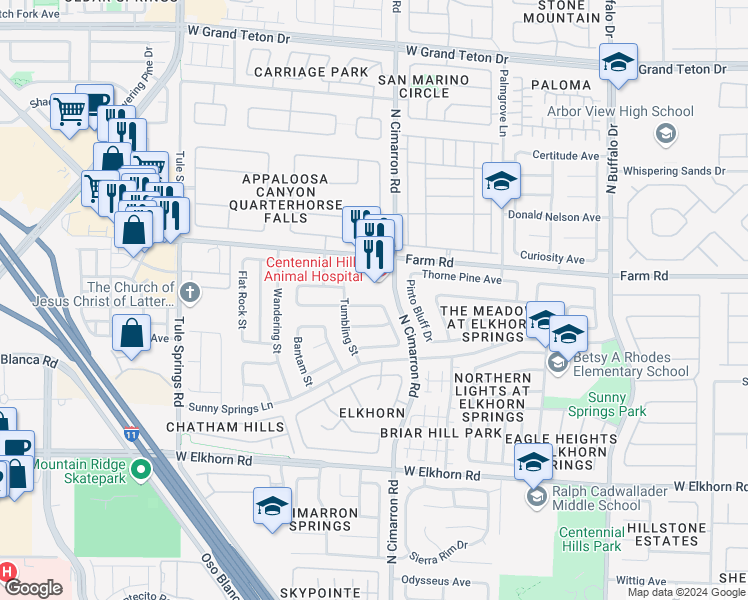 map of restaurants, bars, coffee shops, grocery stores, and more near 8012 Shady Glen Avenue in Las Vegas