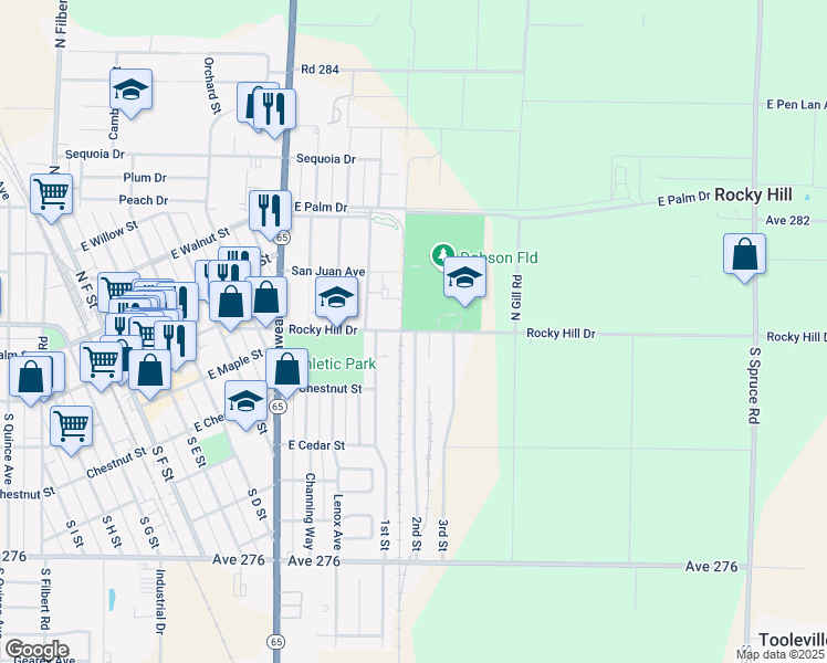 map of restaurants, bars, coffee shops, grocery stores, and more near 1107 Rocky Hill Drive in Exeter