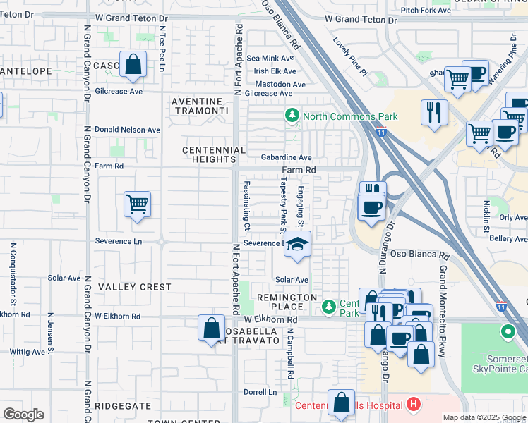map of restaurants, bars, coffee shops, grocery stores, and more near 7460 Fancy Court in Las Vegas