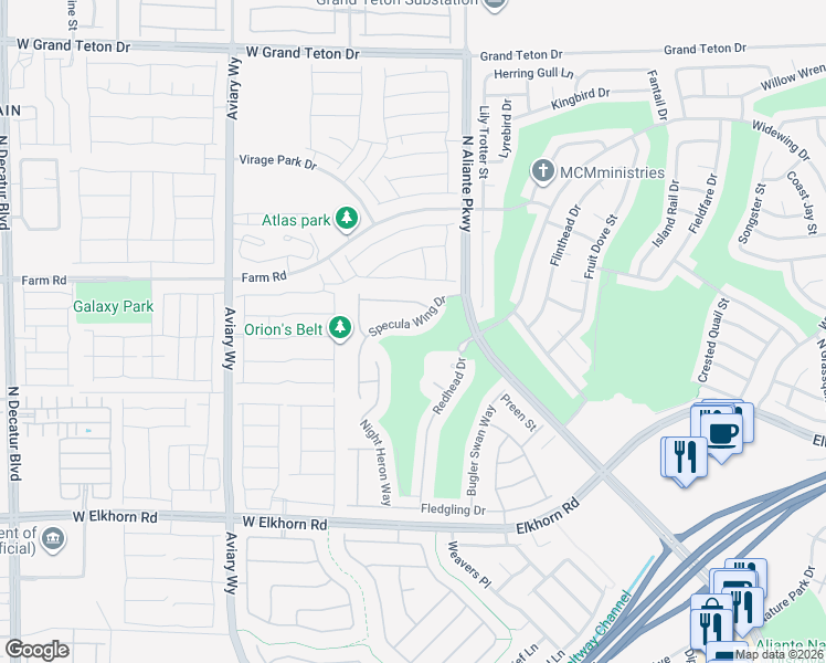 map of restaurants, bars, coffee shops, grocery stores, and more near 3809 Specula Wing Drive in North Las Vegas