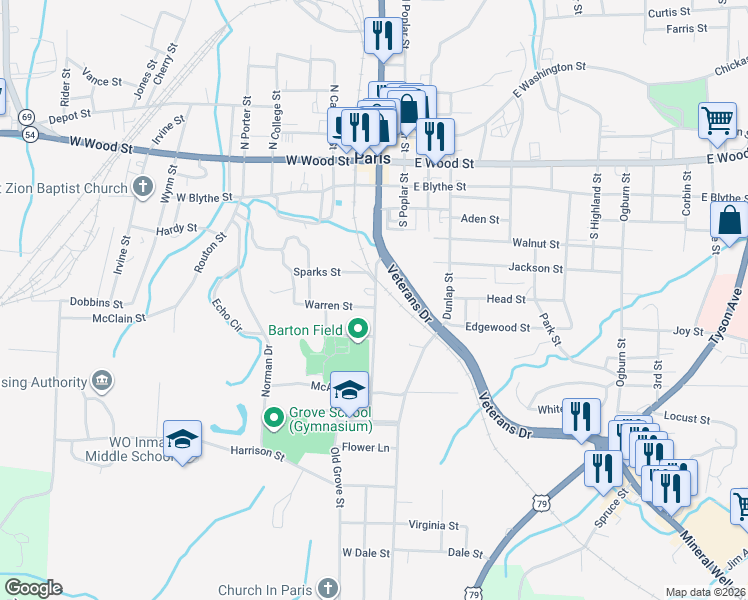 map of restaurants, bars, coffee shops, grocery stores, and more near 511 South Market Street in Paris