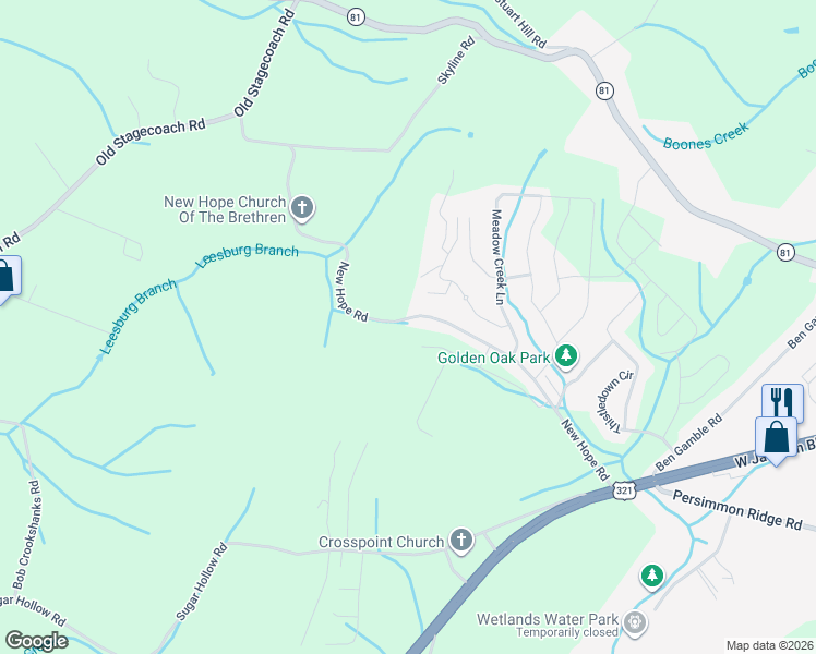 map of restaurants, bars, coffee shops, grocery stores, and more near 251 New Hope Road in Jonesborough