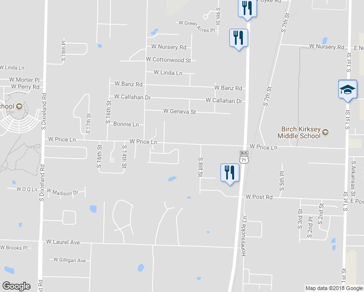 map of restaurants, bars, coffee shops, grocery stores, and more near 1101 West Berkeley Avenue in Rogers