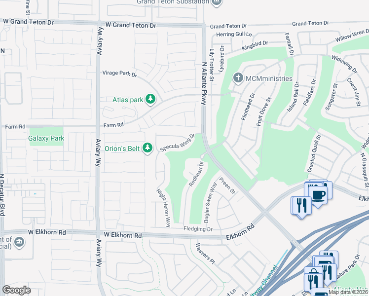 map of restaurants, bars, coffee shops, grocery stores, and more near 3809 Specula Wing Drive in North Las Vegas
