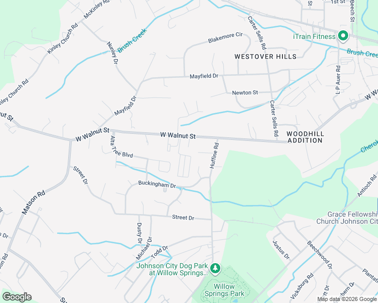 map of restaurants, bars, coffee shops, grocery stores, and more near 3115 West Walnut Street in Johnson City