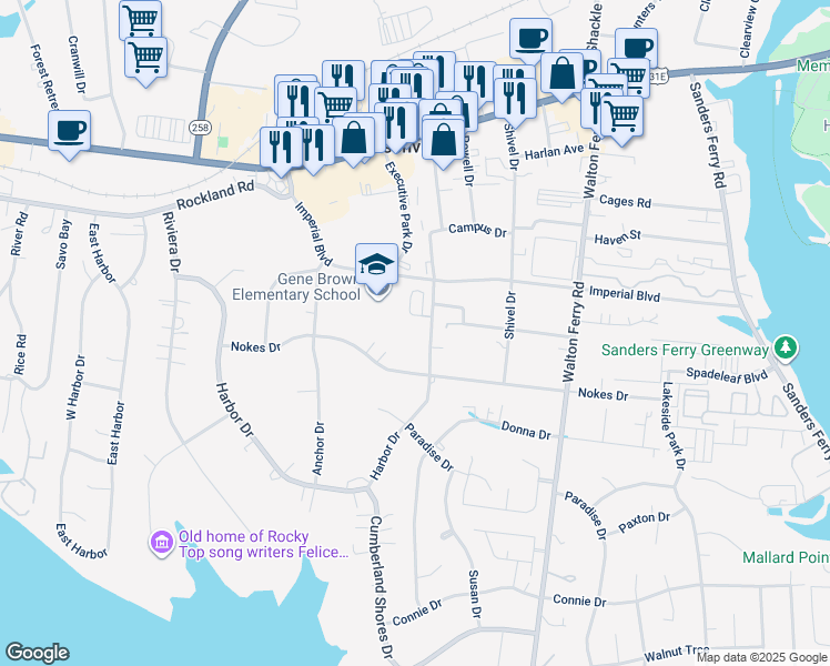map of restaurants, bars, coffee shops, grocery stores, and more near 231 Stadium Drive in Hendersonville