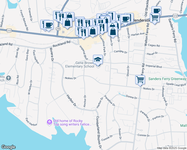 map of restaurants, bars, coffee shops, grocery stores, and more near 308 Nokes Drive in Hendersonville