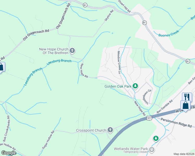 map of restaurants, bars, coffee shops, grocery stores, and more near 251 New Hope Road in Jonesborough