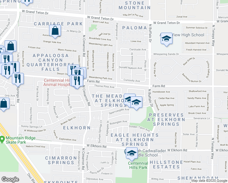 map of restaurants, bars, coffee shops, grocery stores, and more near 7800 White Grass Avenue in Las Vegas