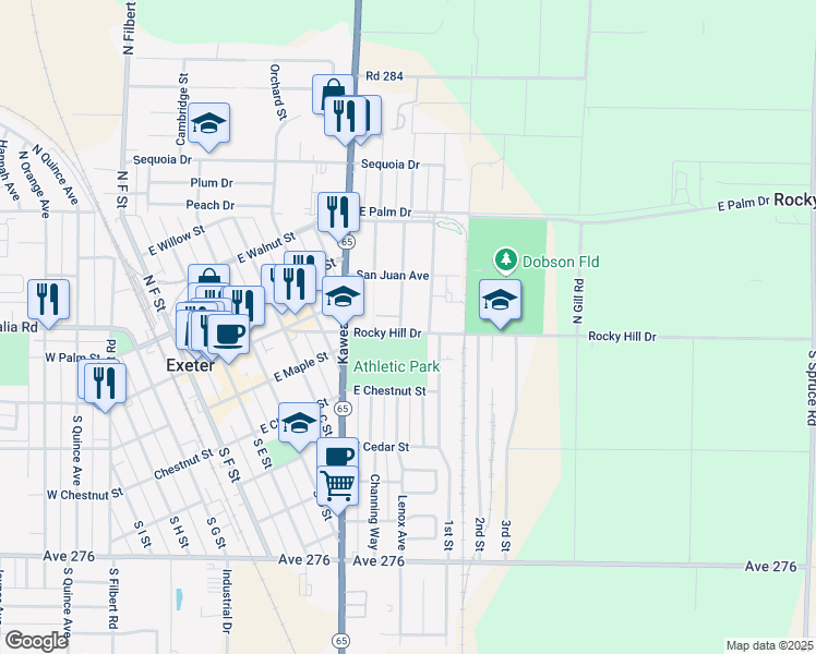 map of restaurants, bars, coffee shops, grocery stores, and more near 901 Rocky Hill Drive in Exeter