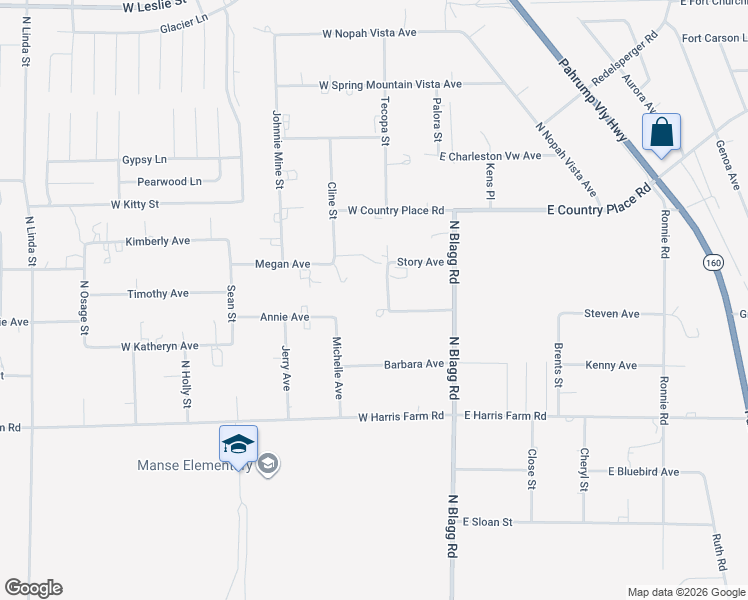 map of restaurants, bars, coffee shops, grocery stores, and more near 5260 Mooncrest Avenue in Pahrump