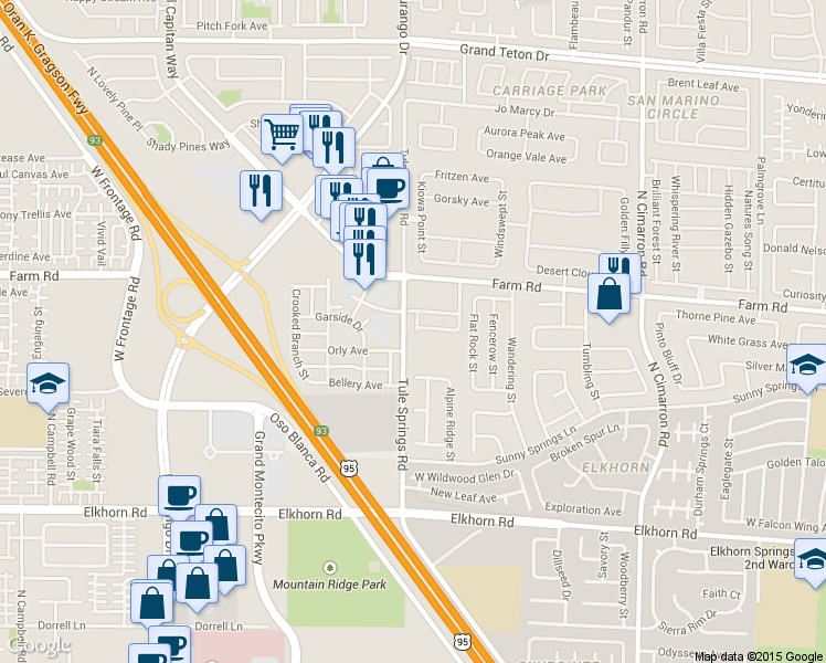 map of restaurants, bars, coffee shops, grocery stores, and more near 7500 Tule Springs Road in Las Vegas