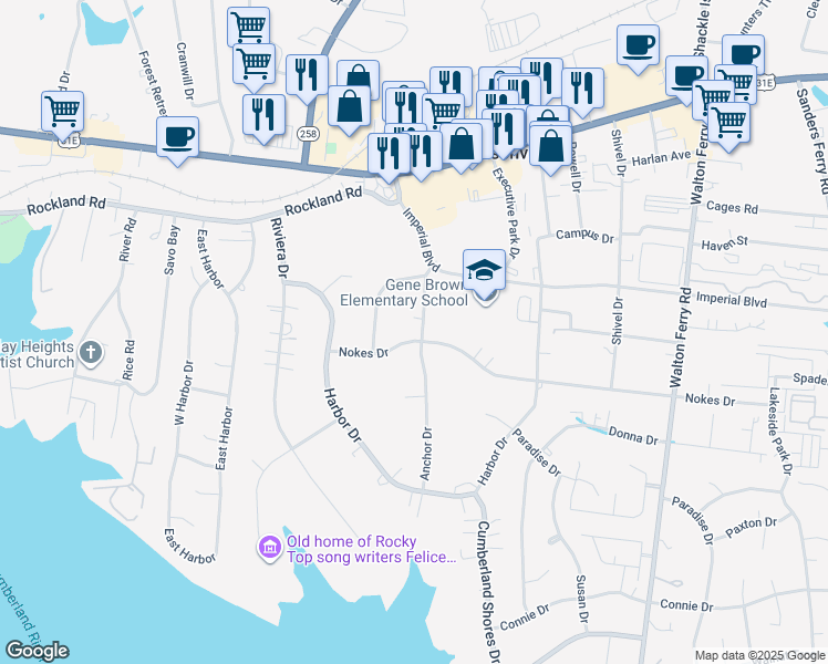 map of restaurants, bars, coffee shops, grocery stores, and more near 119 Anchor Drive in Hendersonville