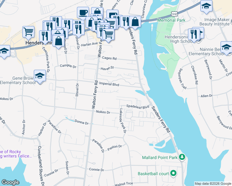 map of restaurants, bars, coffee shops, grocery stores, and more near 162 Cattail Lane in Hendersonville