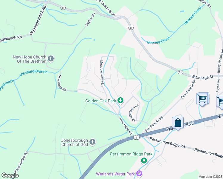 map of restaurants, bars, coffee shops, grocery stores, and more near 1853 Ida Sue Drive in Jonesborough