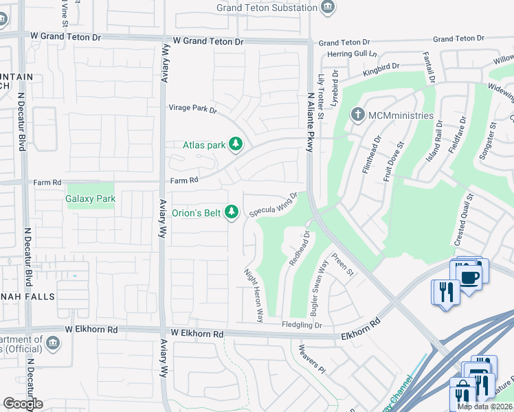 map of restaurants, bars, coffee shops, grocery stores, and more near 3908 Specula Wing Drive in North Las Vegas