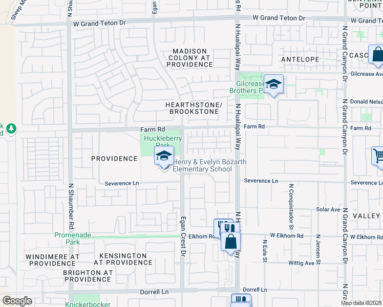 map of restaurants, bars, coffee shops, grocery stores, and more near 7430 Olmstead Street in Las Vegas