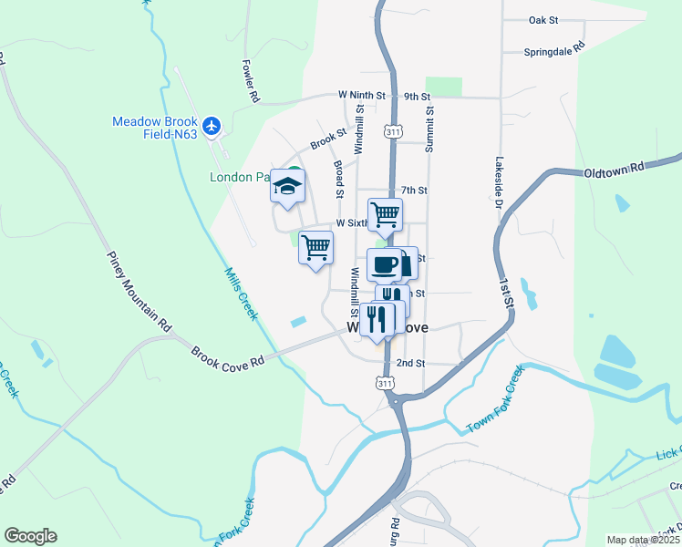 map of restaurants, bars, coffee shops, grocery stores, and more near 302 4th Street in Walnut Cove