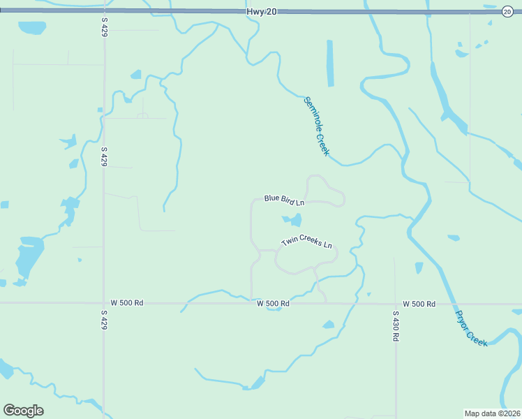 map of restaurants, bars, coffee shops, grocery stores, and more near 416 Blue Bird Lane in Pryor