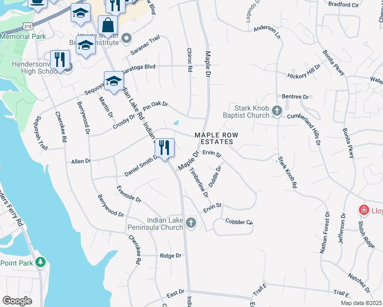map of restaurants, bars, coffee shops, grocery stores, and more near 178 Maple Drive in Hendersonville