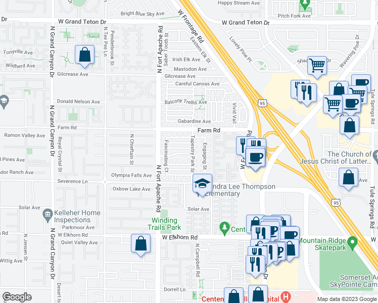 map of restaurants, bars, coffee shops, grocery stores, and more near 9056 Picturesque Avenue in Las Vegas