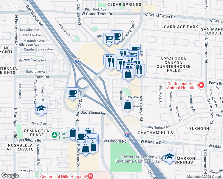 map of restaurants, bars, coffee shops, grocery stores, and more near 7529 Crooked Branch Street in Las Vegas