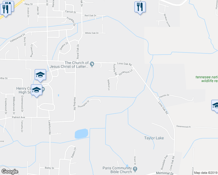 map of restaurants, bars, coffee shops, grocery stores, and more near Mallard Lane in Paris